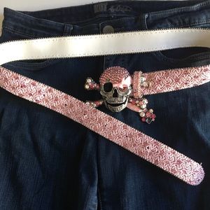 Pink rhinestone skull belt